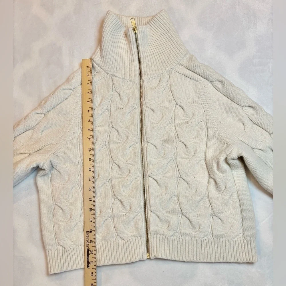 Talbots Sweater Cream Cable Knit Turtleneck Full Zip Cardigan Size XL